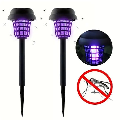 NNETM 2pcs Solar Mosquito Killer Lamp Set - Outdoor Waterproof Fly Trap & Insect Repellent