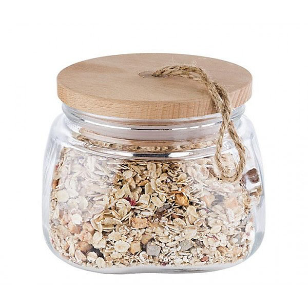 Bocal de conservation en verre avec couvercle en pin - 1 Litre