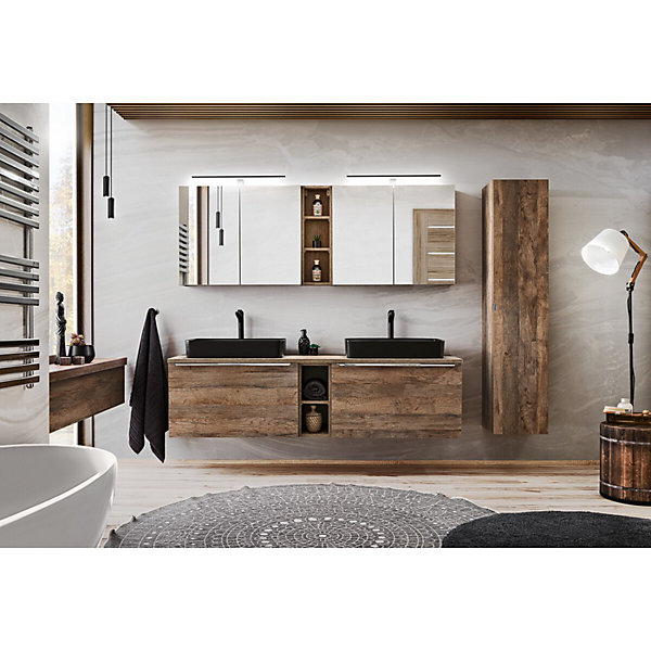 Meuble de rangement salle de bain VANTA chene foncé 20 cmModule suspendu avec tablette