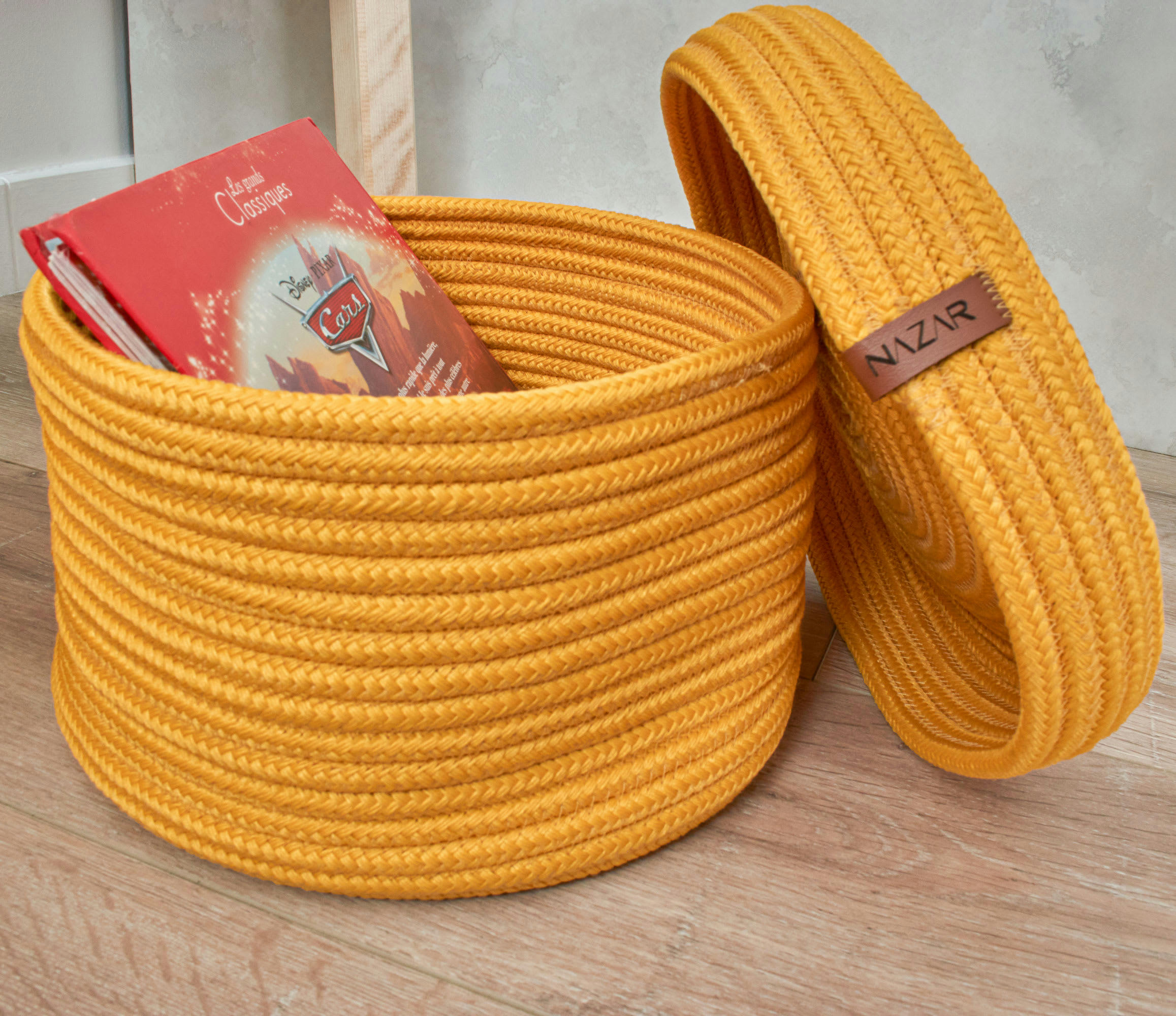 CALI - Panier enfant uni fait main jaune - 25x15