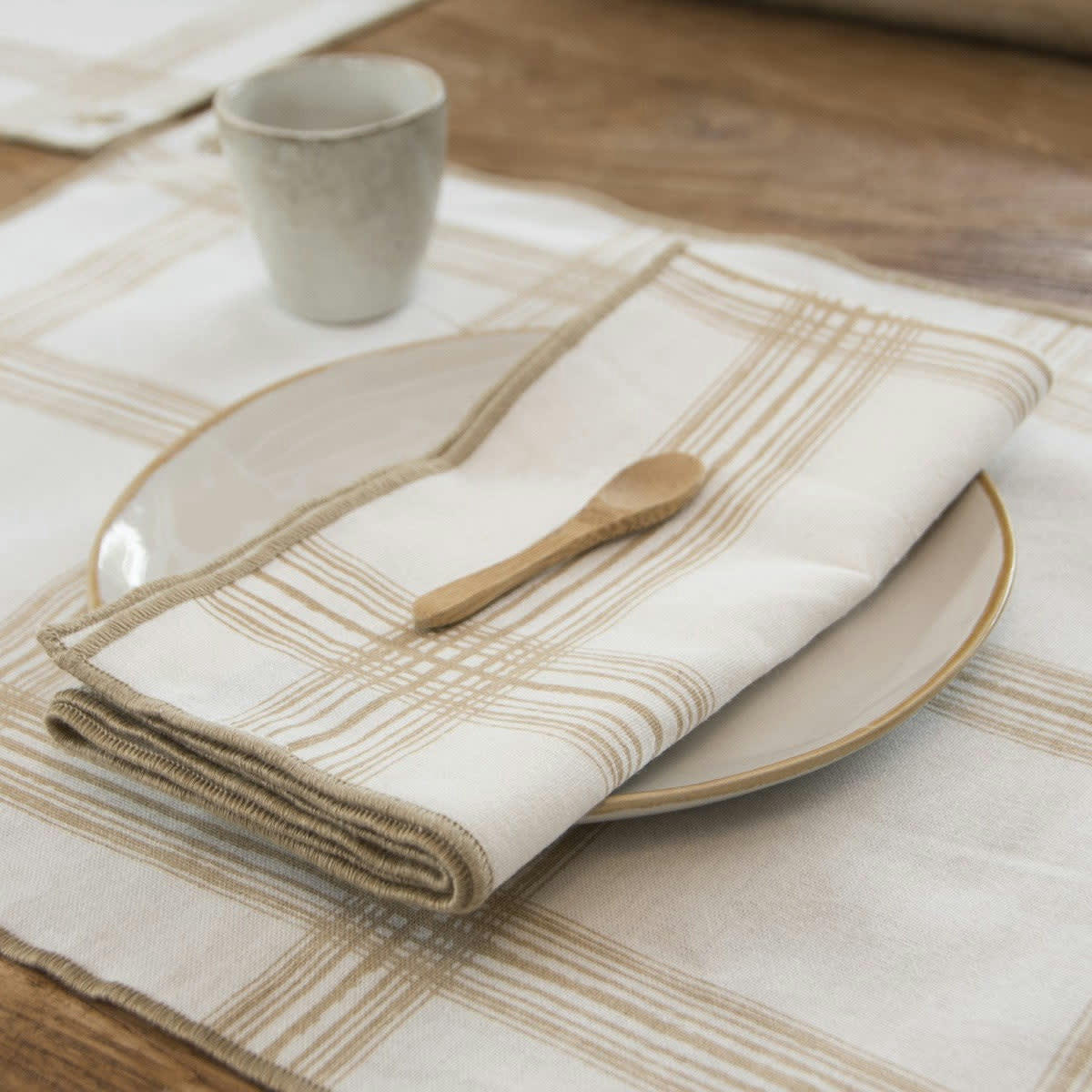 MADRAS - Serviettes de table (x4) coton  45x45 sable