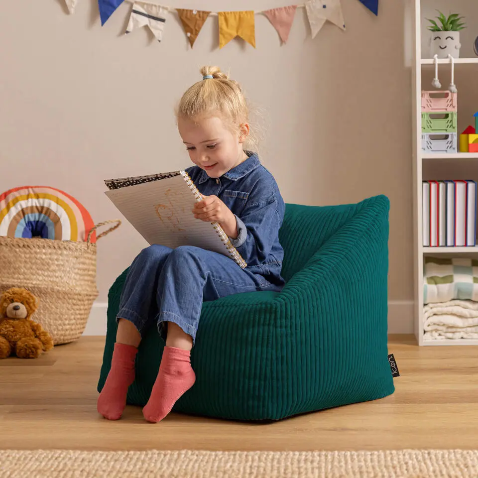 Set van 2 icon Kinderzitzakken Morgan - Corduroy Zitzak met Vulling - Blauwgroen