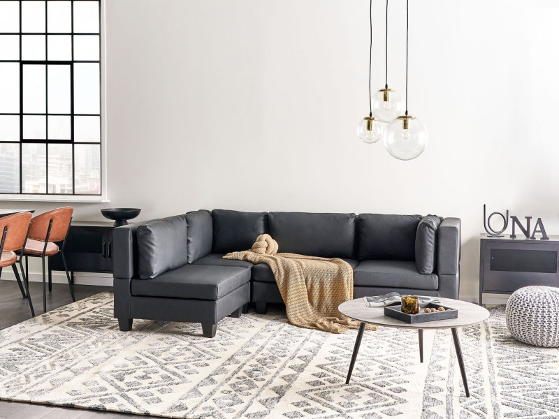 Narożna sofa modułowa ekoskóra 4-osobowa czarna