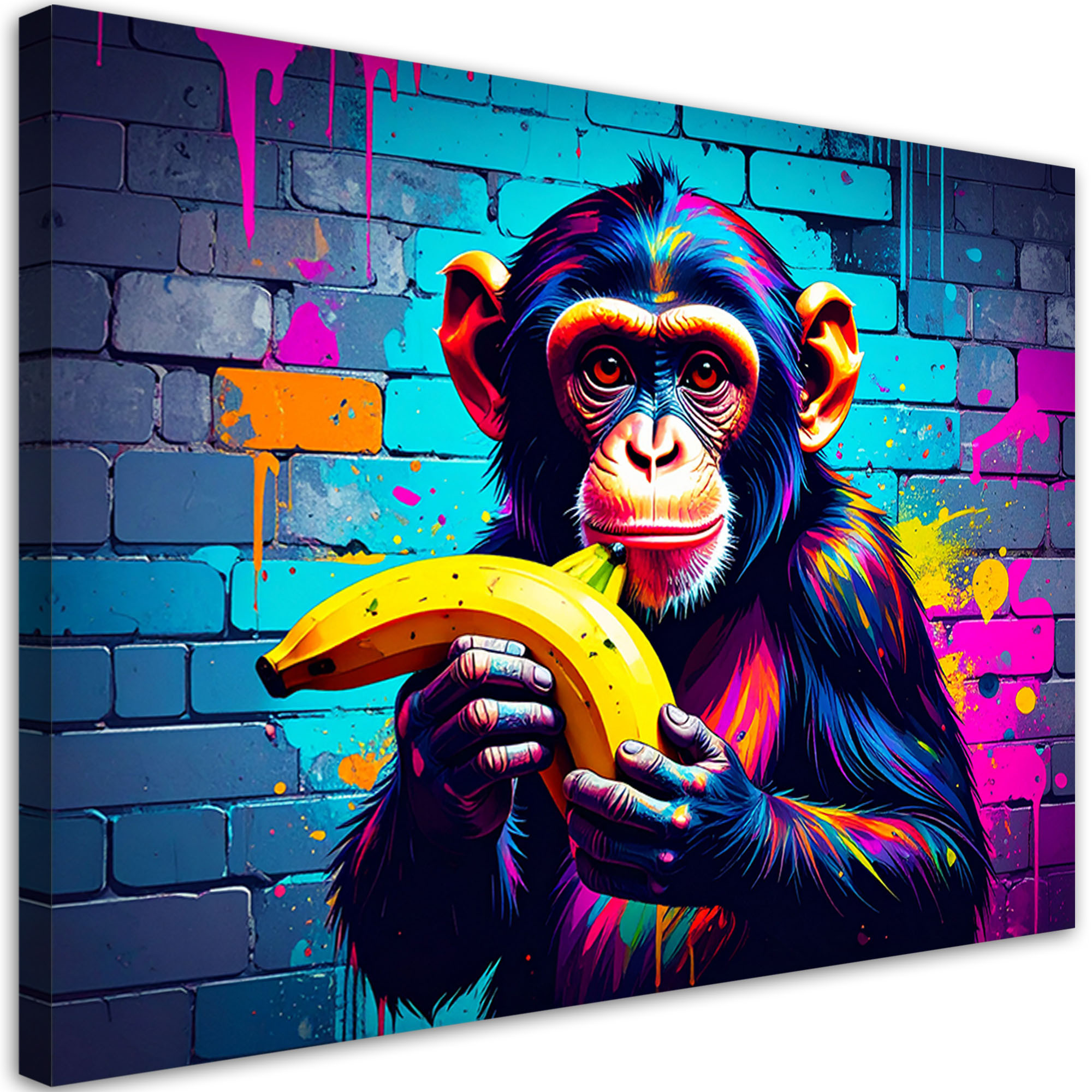 Obraz młodziezowy do salonu, Abstrakcja Małpa z bananem Graffiti 30x20
