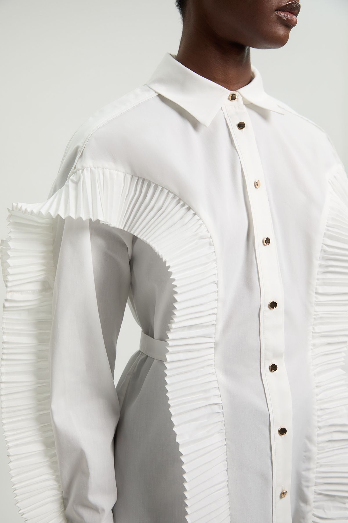 KarenMillen Cotton Poplin Pleat Detail Woven Shirt