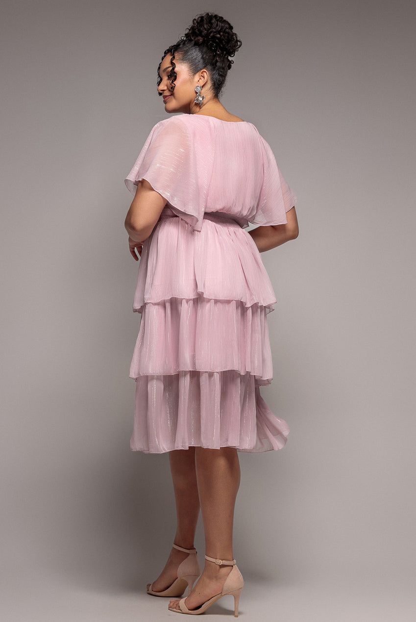 Goddiva Plain Lurex Chiffon Tiered Midi Dress