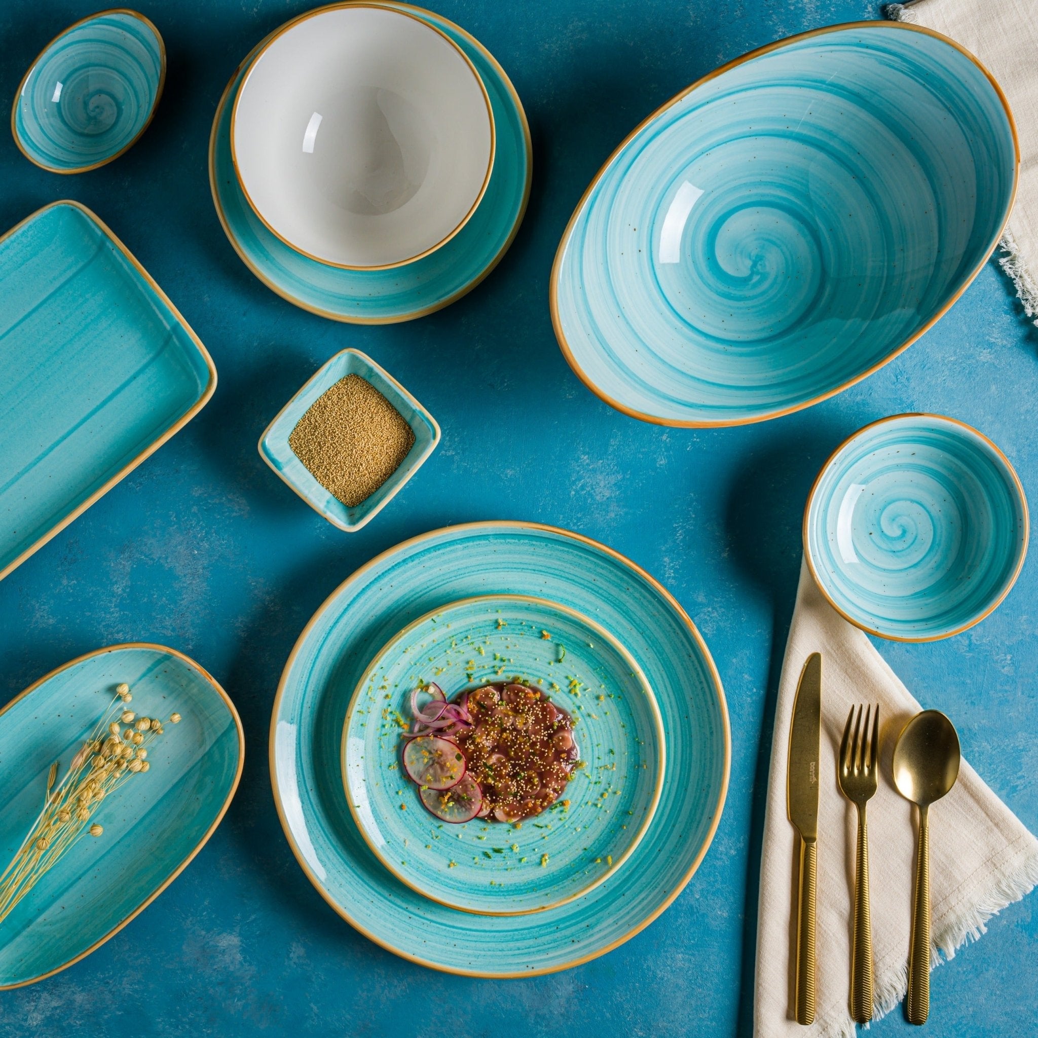 Bonna Serveerschaal - Aqua - Porselein - 24x14 cm - set van 2