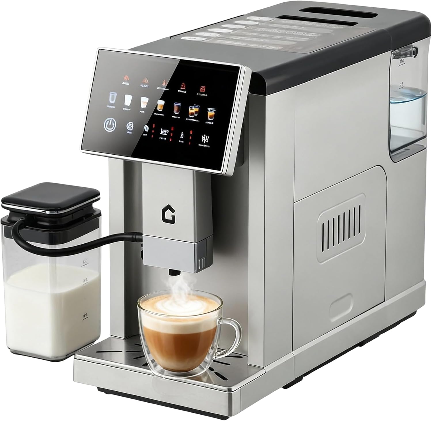 3rd-Gen Espresso Coffee Maker with Milk Frother - Removable Brewer & Grinder, Adjustable Coarseness/Flavor, 3-Level Coffee/Milk Volume, Detachable Milk Tank - Sleek Silve Spray Paint for Home Baristas