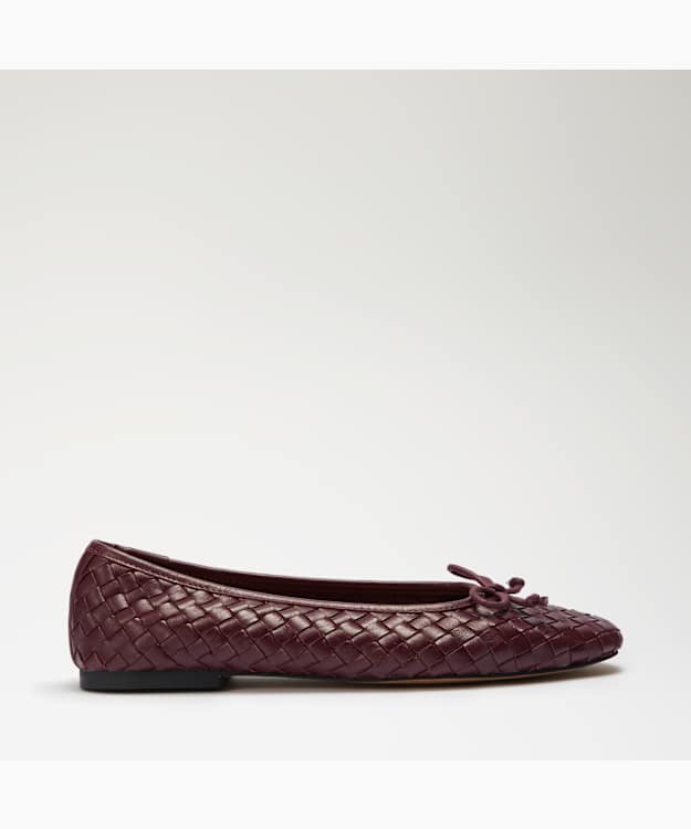 Heat Burgundy - Woven Leather Bow Detail Ballet Pumps
