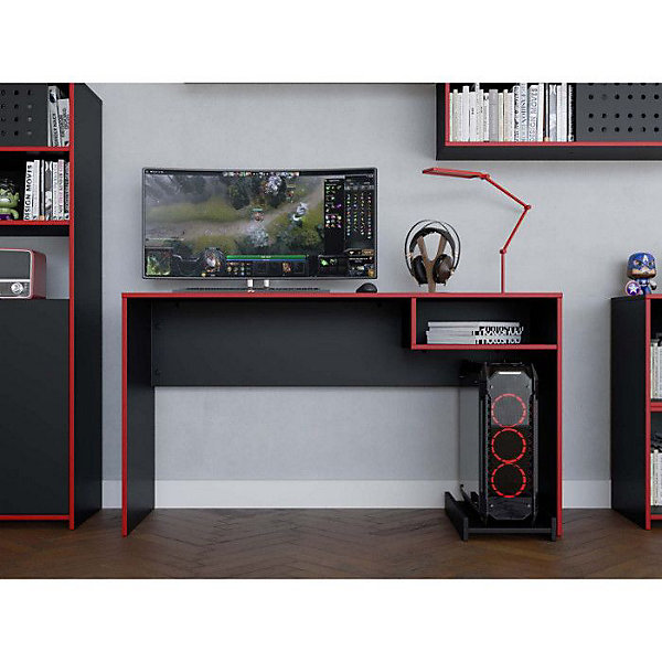 Bureau Gamer Noir et Rouge 1 Niche Support UC L 136 H 75 P 45.1 cm - L 136 x l 345.1 x H 75 cm