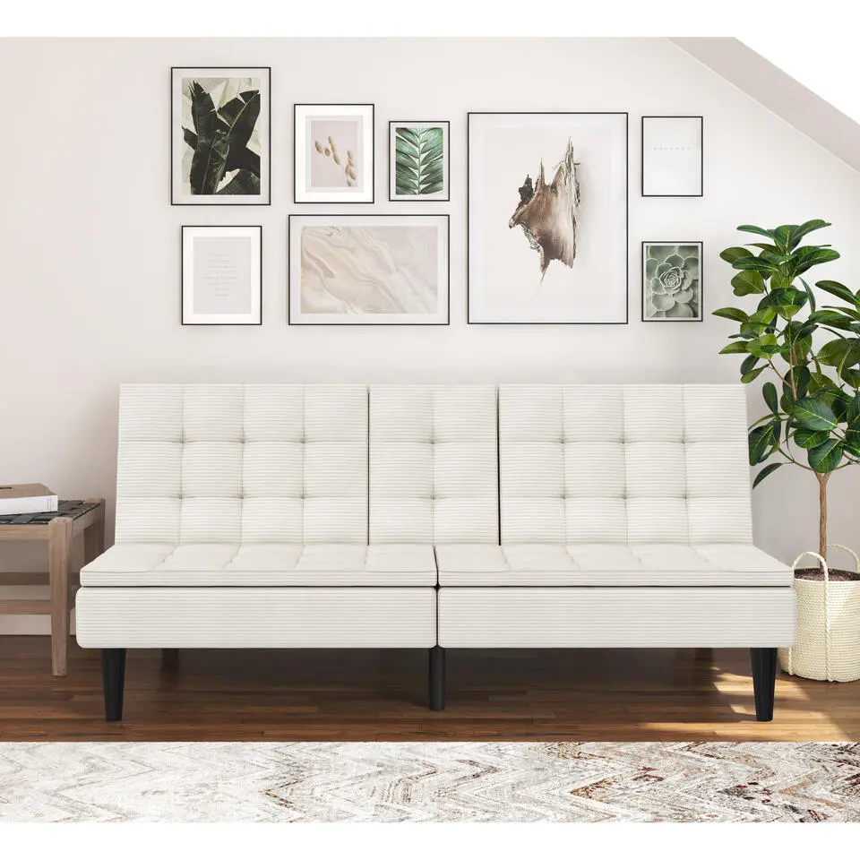 Maine - Slaapbank in cr&egrave;mekleurige ribstof