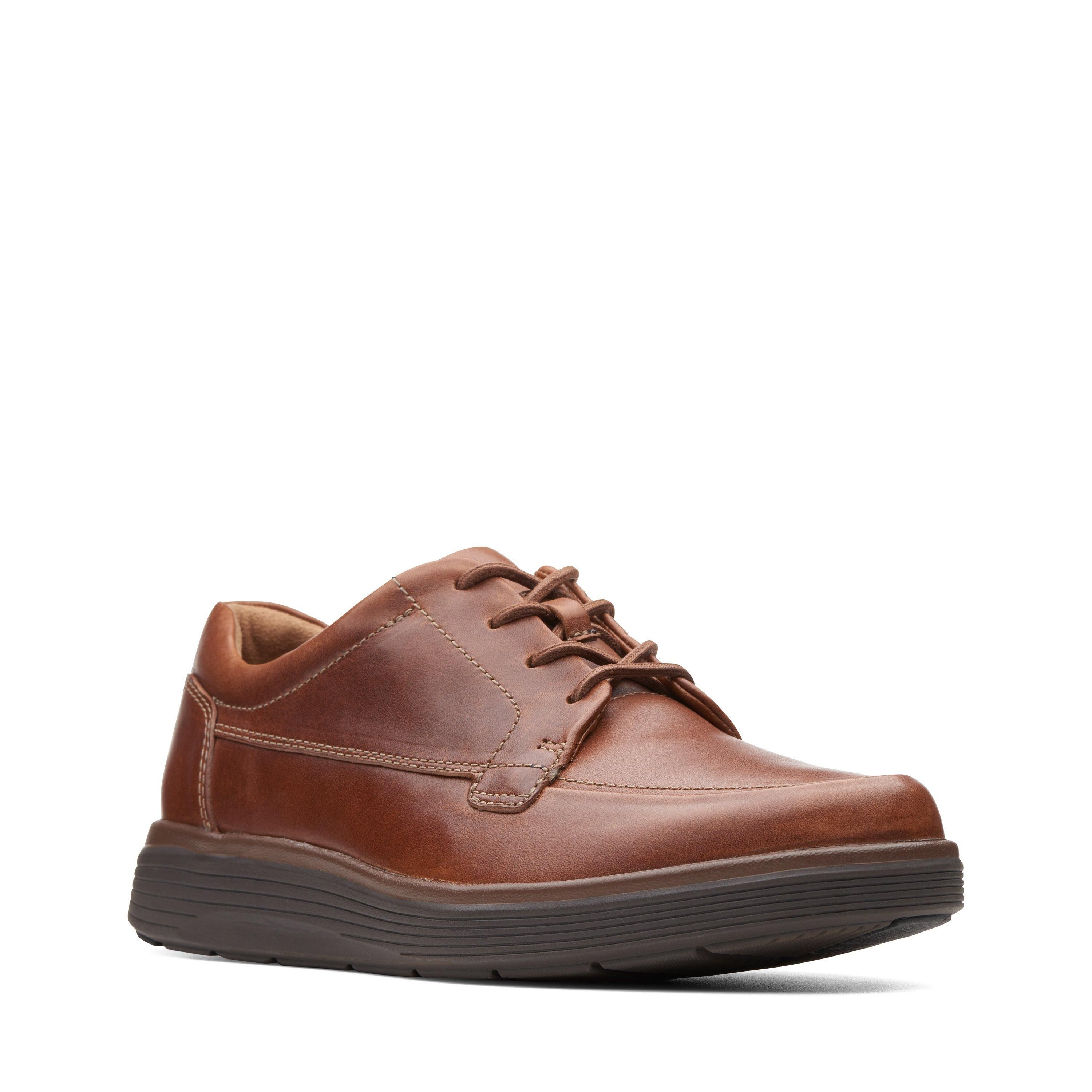 Clarks Un Abode Ease Dark Tan Leather Derby Shoes,Lace Up
