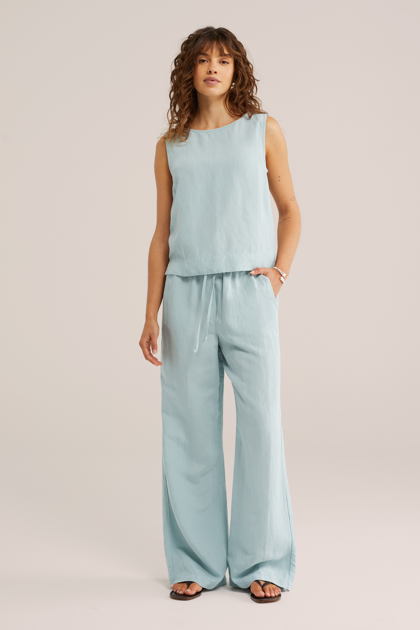 Dames wide leg broek van linnenmix