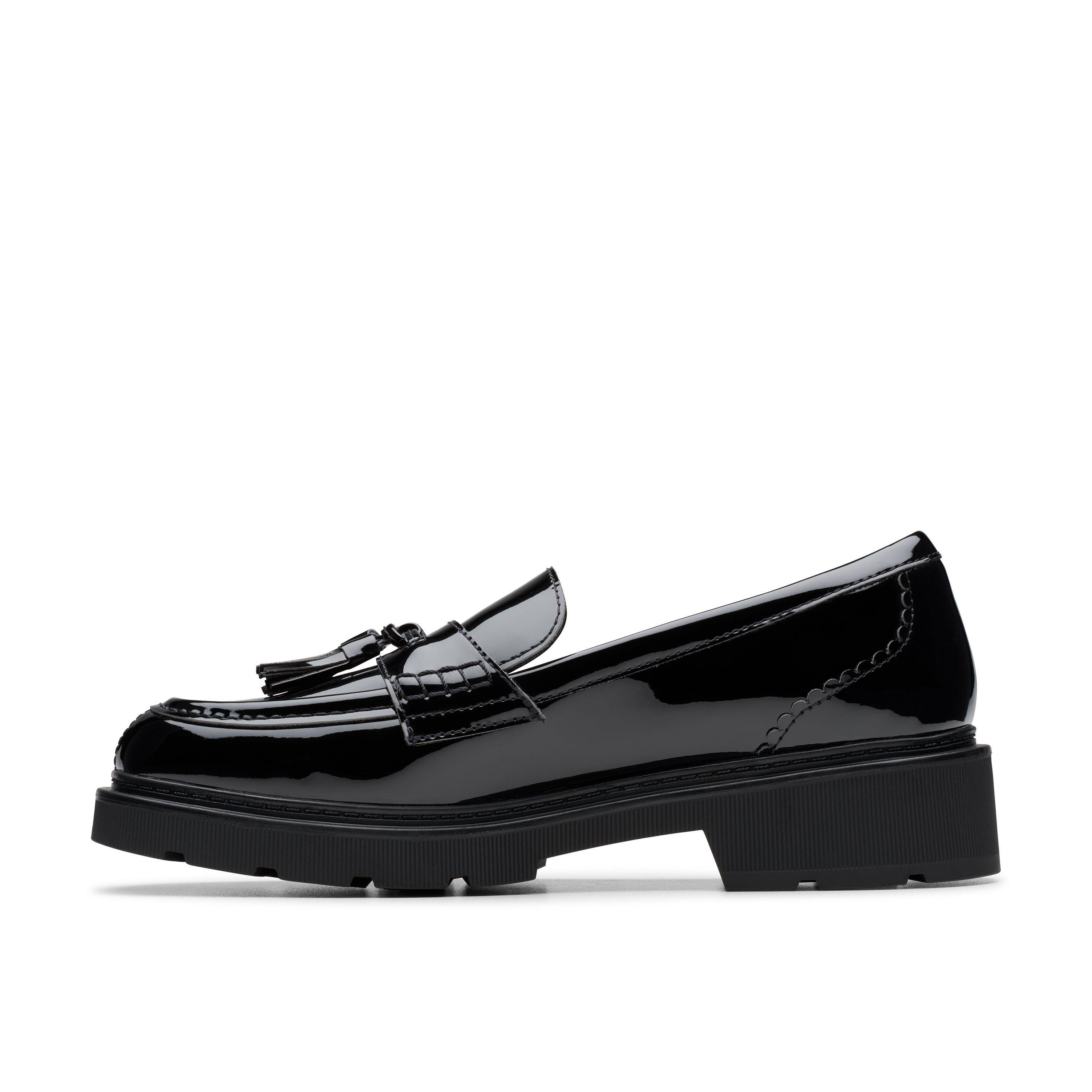 Clarks Lauryl Tassel Black Patent Loafers,Slip Ons