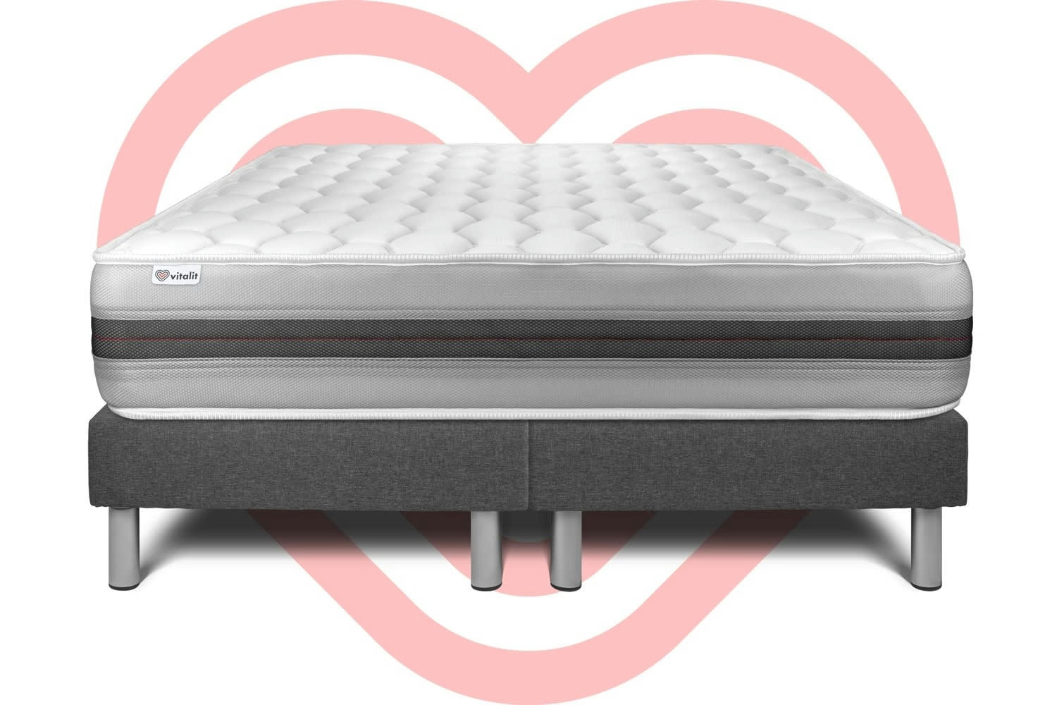 VITALSPRING RECOVER - Ensemble Ressorts  et Mémoire de forme 200x200cm Gris