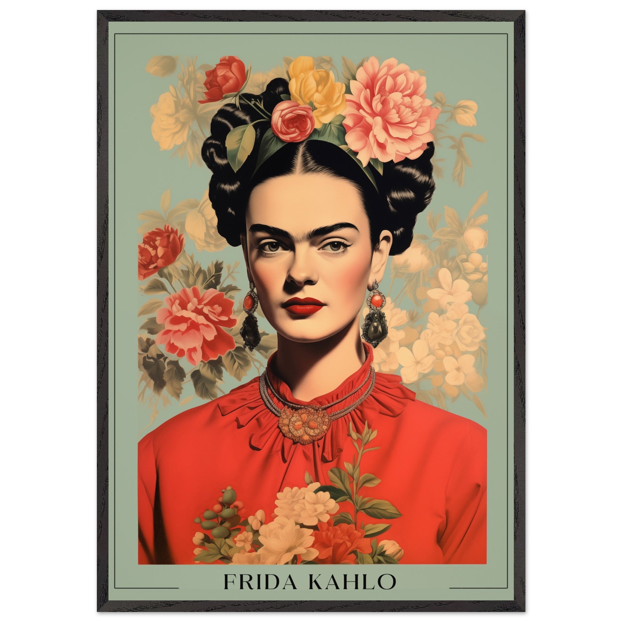 Artfulprints Poster met Lijst Frida Kahlo - Botanical portrait  - 70x100 cm - Meerkleurig
