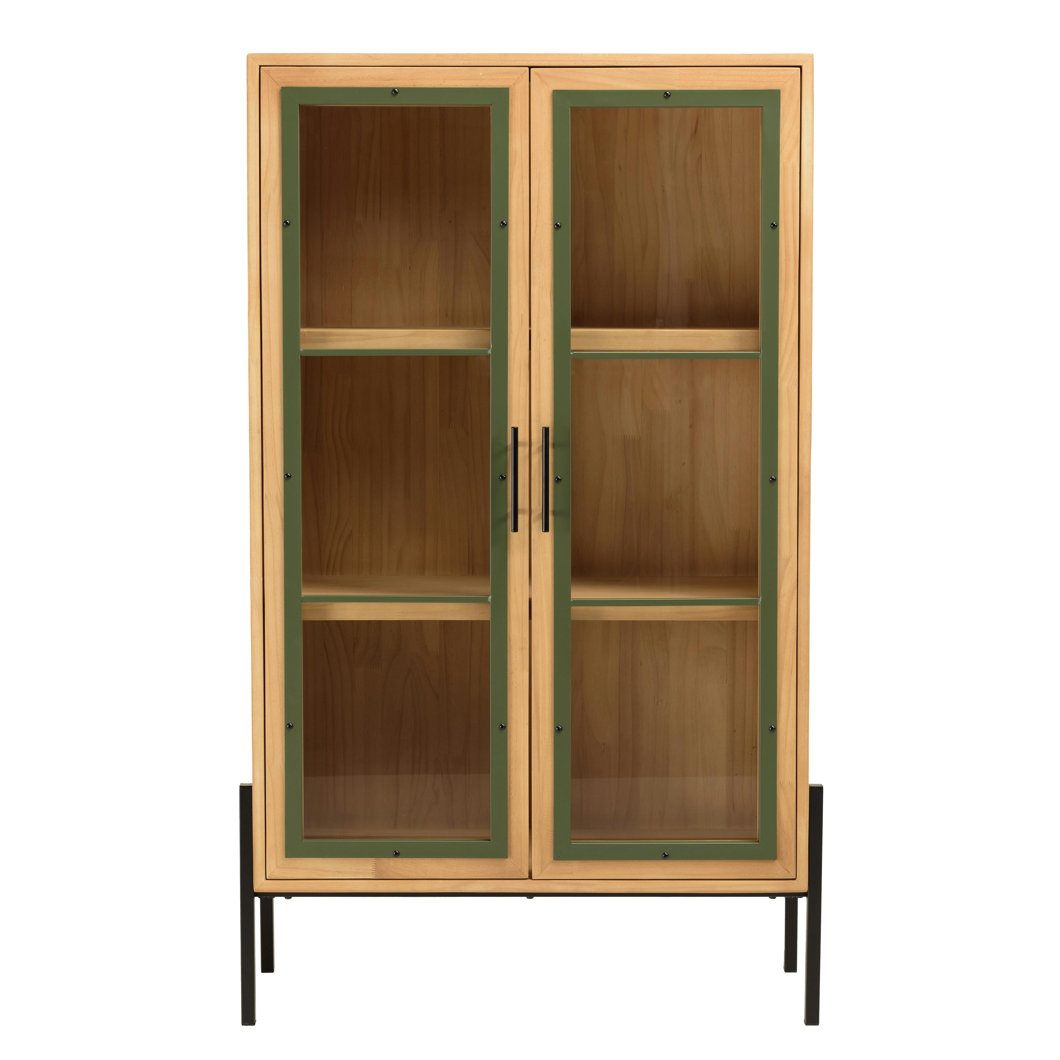 Vaisselier bois clair et contour vert BAGAN