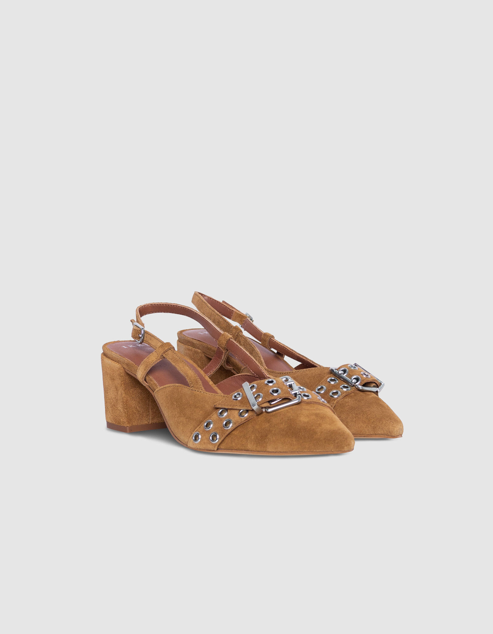 Escarpins slingback camel cuir velours Femme