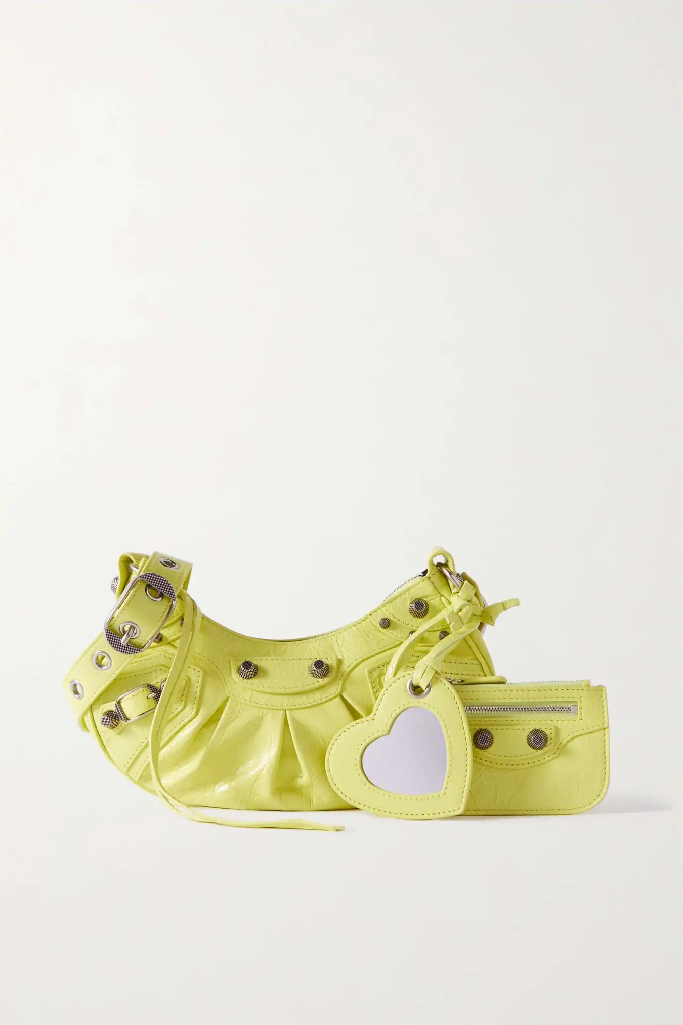 BALENCIAGA Le Cagole XS studded crinkled-leather shoulder bag yellow