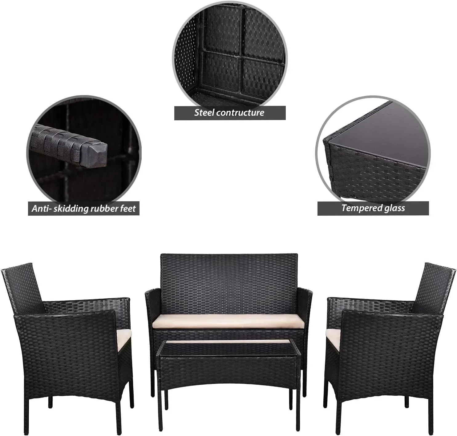 4 piece outdoor patio furniture set rattan chair wicker set