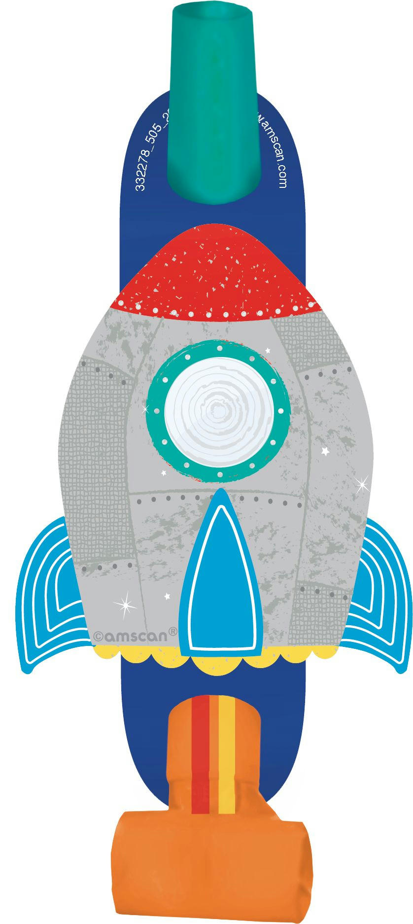 Blast Off Rocket-Shaped Birthday Party Blowouts, Blue/Orange/Silver, 8-pc