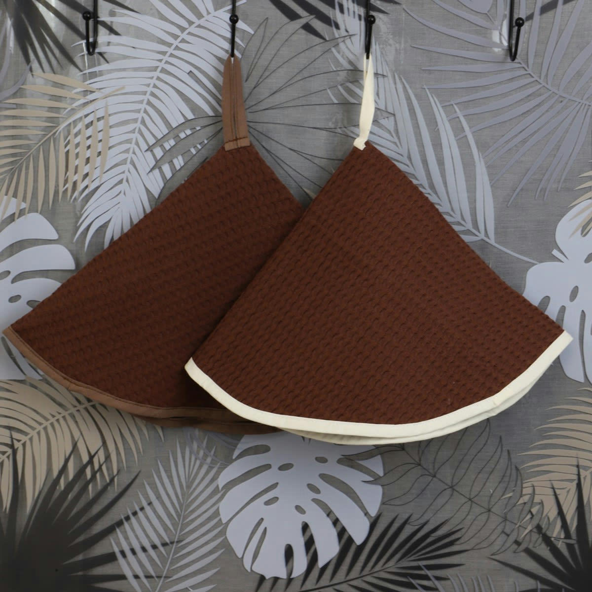 HOME - Lot de 2 essuies mains en coton marron chocolat