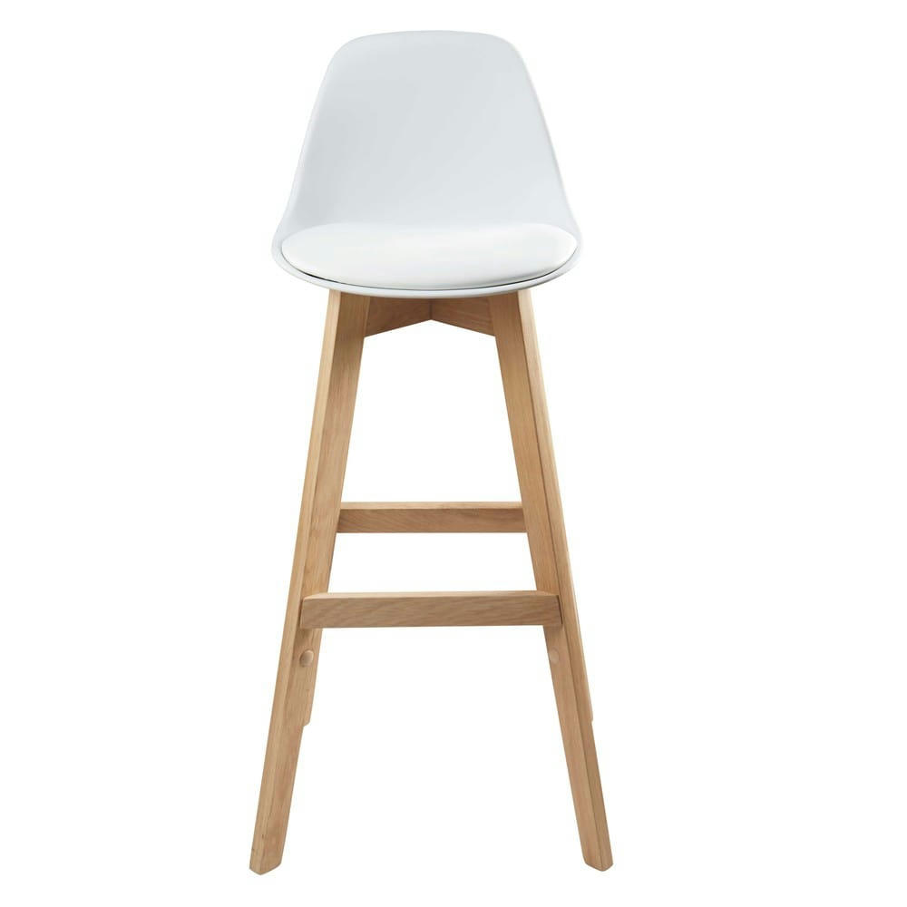 Ice - Chaise de bar style scandinave blanche et chêne H81