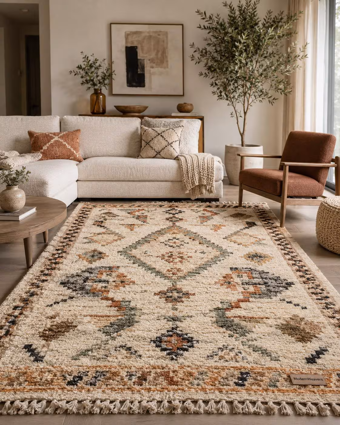 Hand-Knotted Moroccan Rug | Geometric Tribal Berber Shag Area Rug