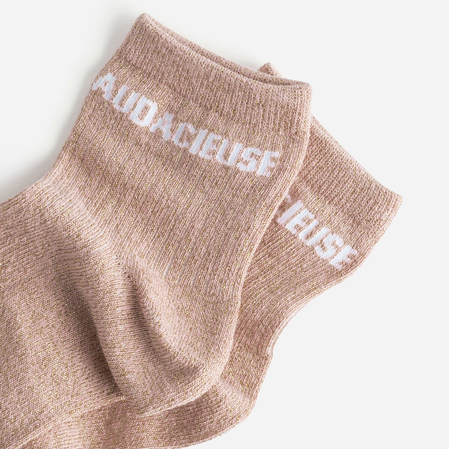 Chaussettes roses pailletées à message