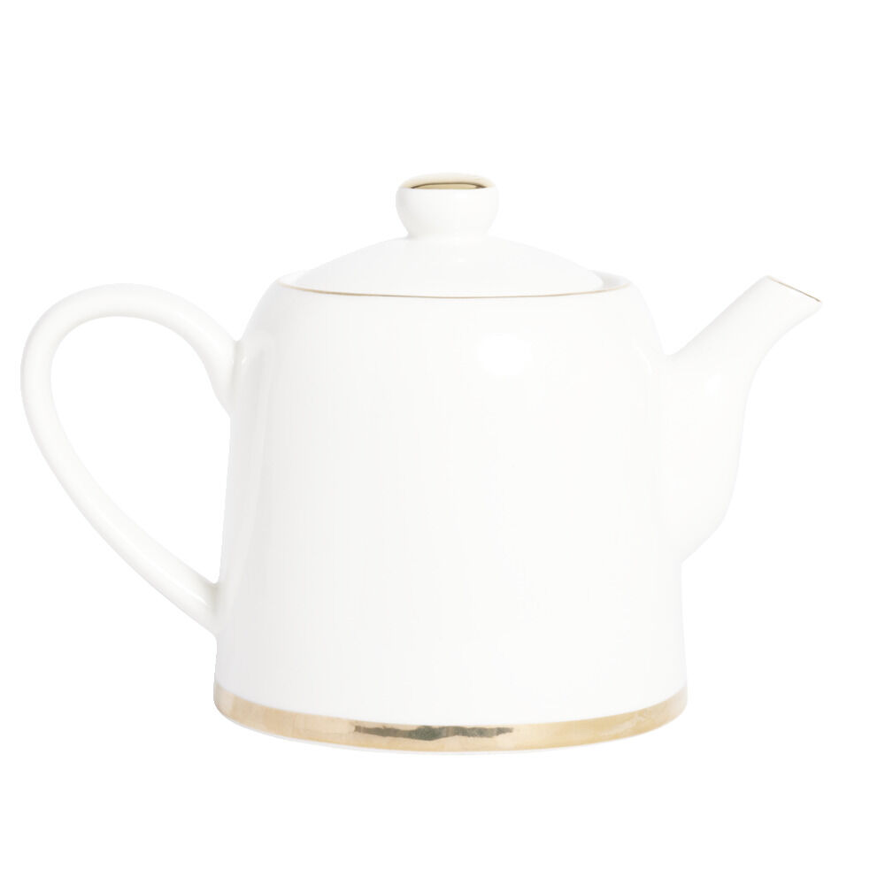 Théière 1L faïence blanc et doré Ø12xH15xm