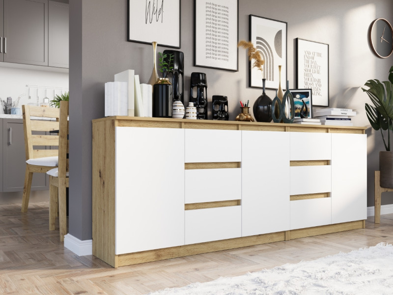 Komoda zestaw 200cm 6 szuflad 3 drzwi FRAMIRE R-200-S6 artisan mix bialy