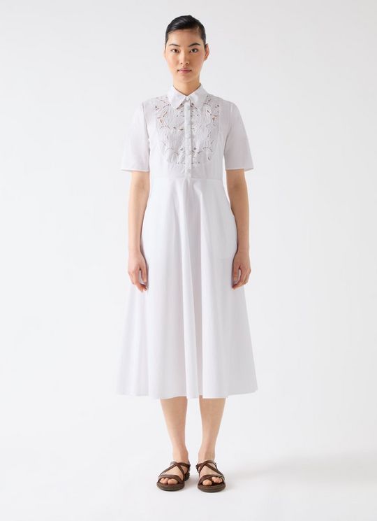 Grace White Cotton Embroidered Lace Panel Bib Dress
