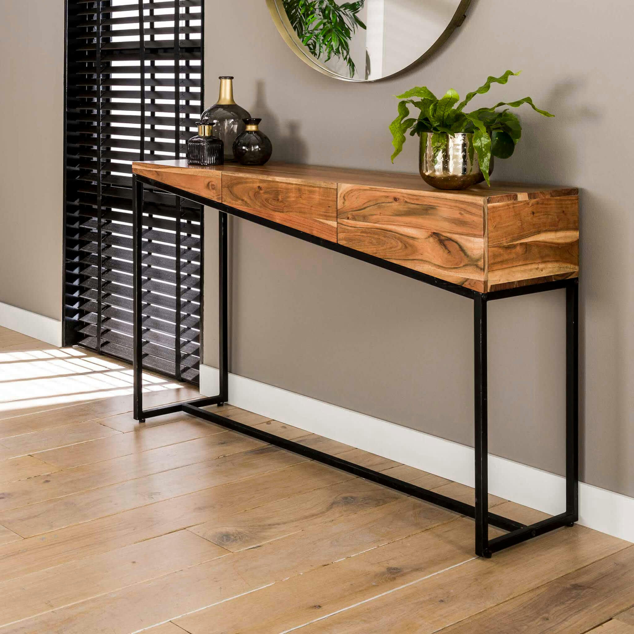 - Coiffeuse 2 tiroirs bois naturel