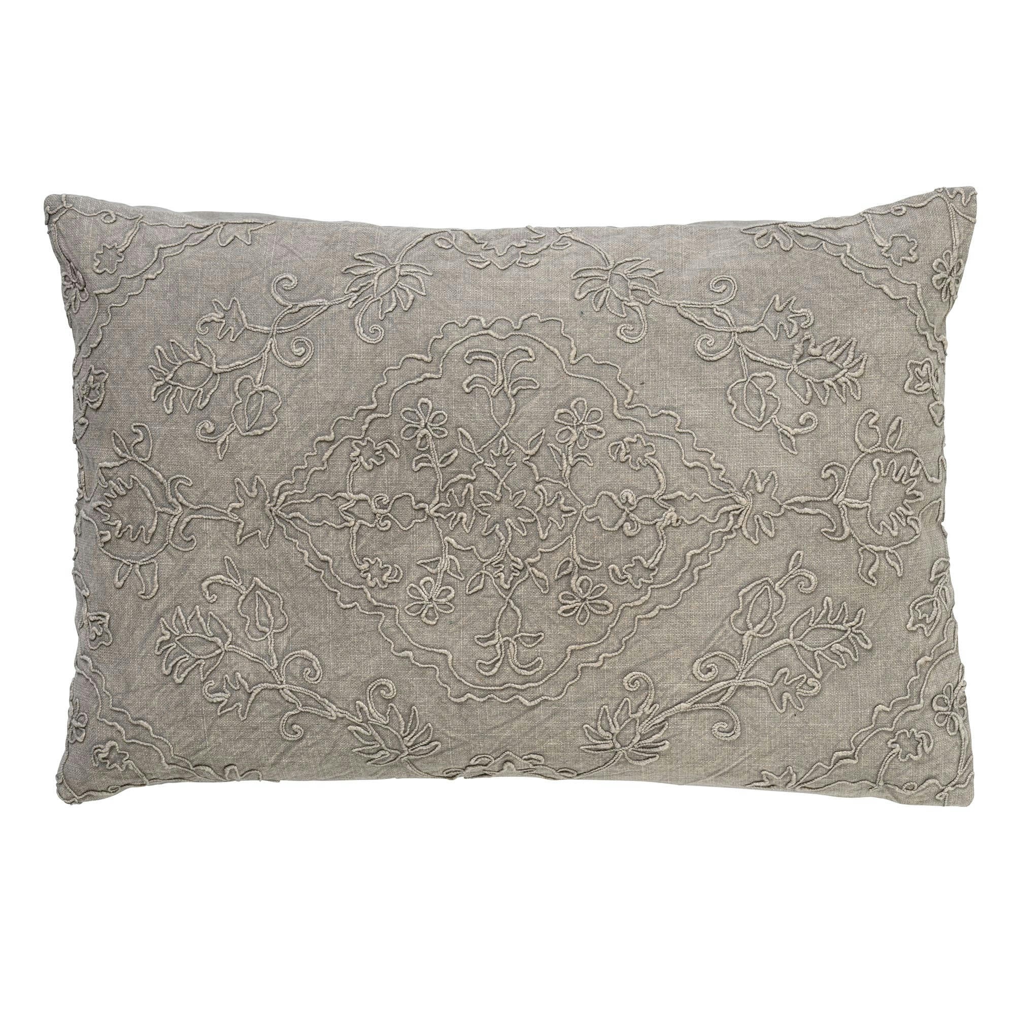 EVY - Coussin - gris en coton 40x60 cm avec motif fleuri