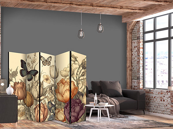 Paravent -Illustration de Fleurs et PapillonsClair