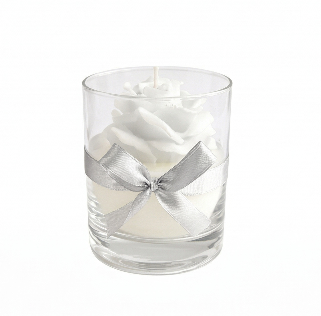 Świeca RÓŻA szklanka 8x9,5cm woskowa biała