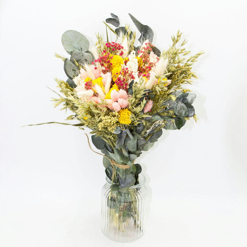 - Bouquet de fleurs séchées rose et jaune