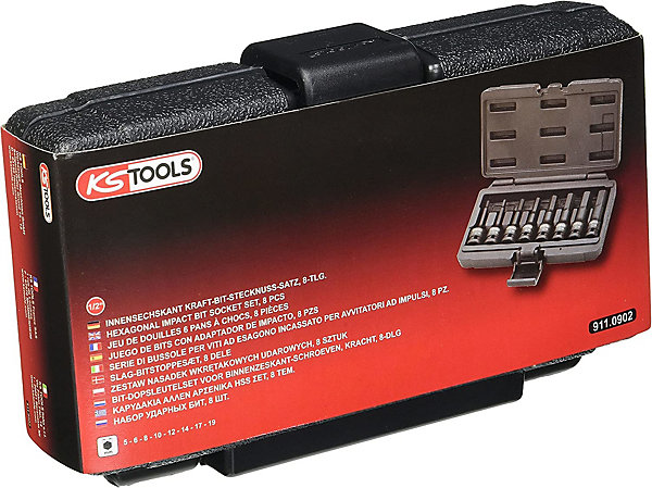 KS Tools - 911.0902 - Jeu de 8 douilles tournevis à chocs 6 pans 1/2'', L.75 mm