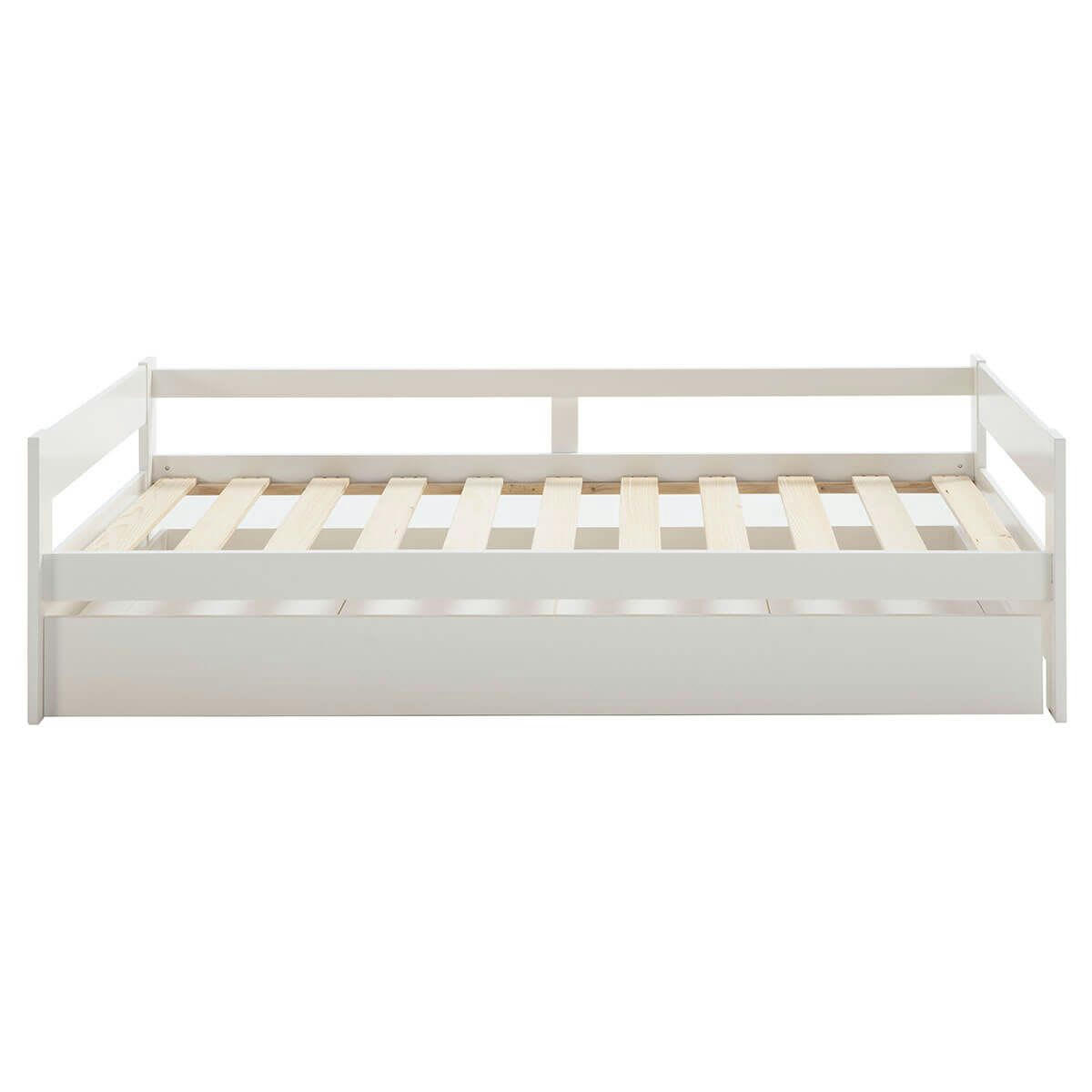 LAMOZA - Lit  90x190cm + tiroir blanc laqué et naturel