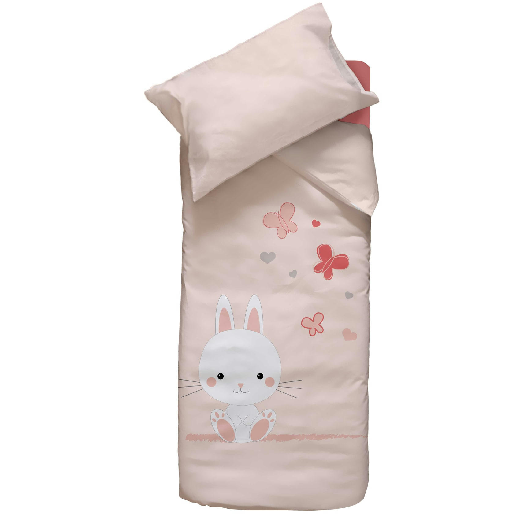 - Parure de lit enfant lapinou en coton Rose 100x140