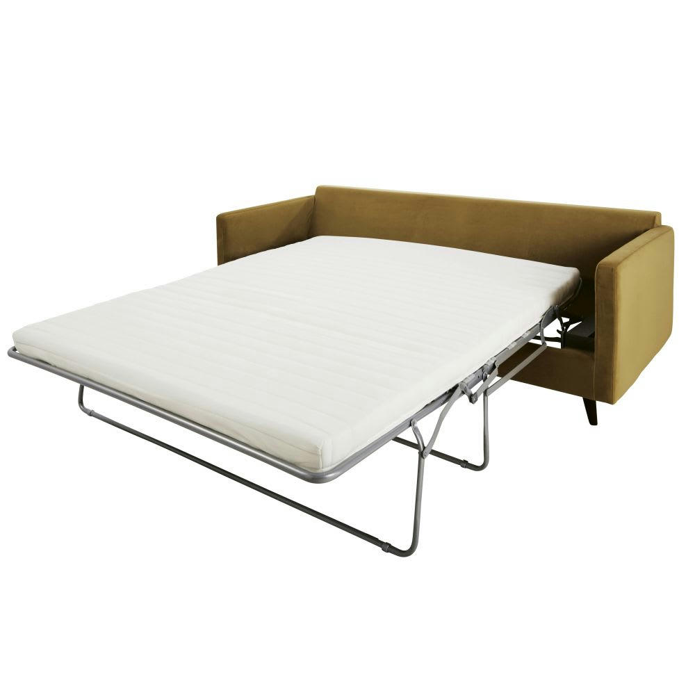 Kant - Canapé-lit 3/4 places en velours coloris bronze, matelas 10 cm