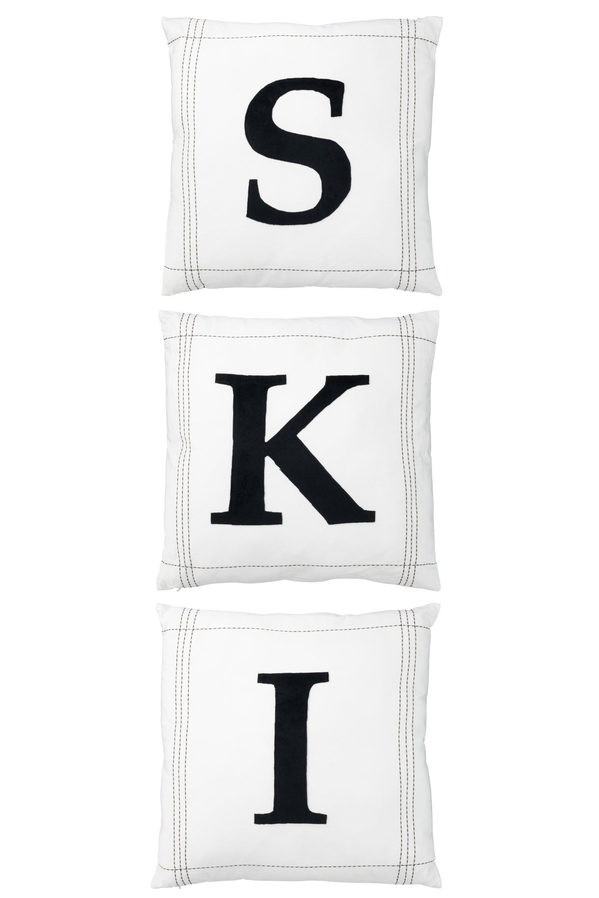 J-Line kussen S-K-I - katoen - wit - 3 stuks