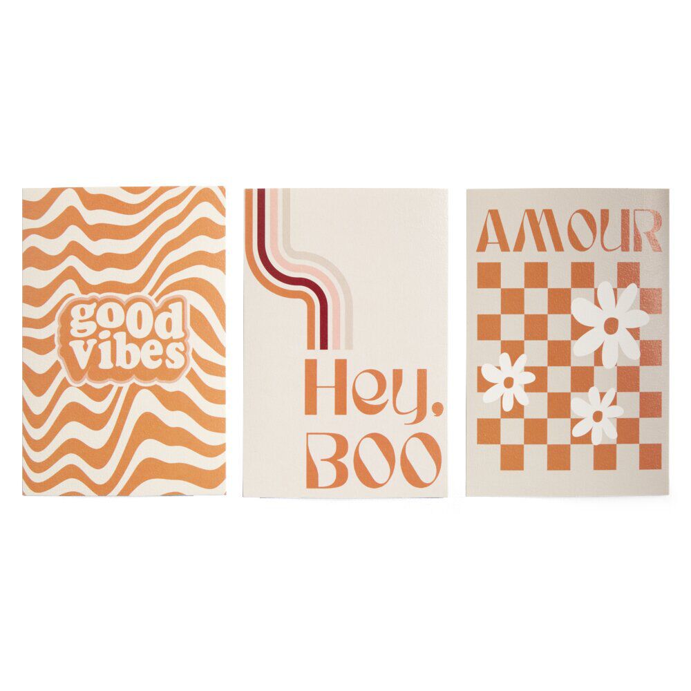 Lot de 3 affiches papier orange et blanc motifs rétro 10x15cm