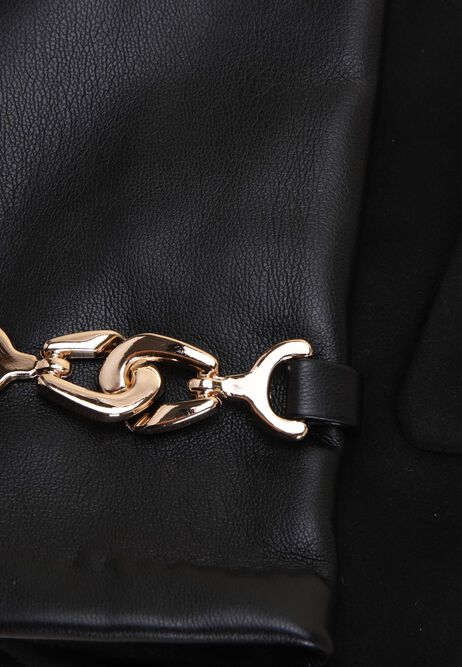 Womens Black Faux Leather Gold Snaffle Gloves