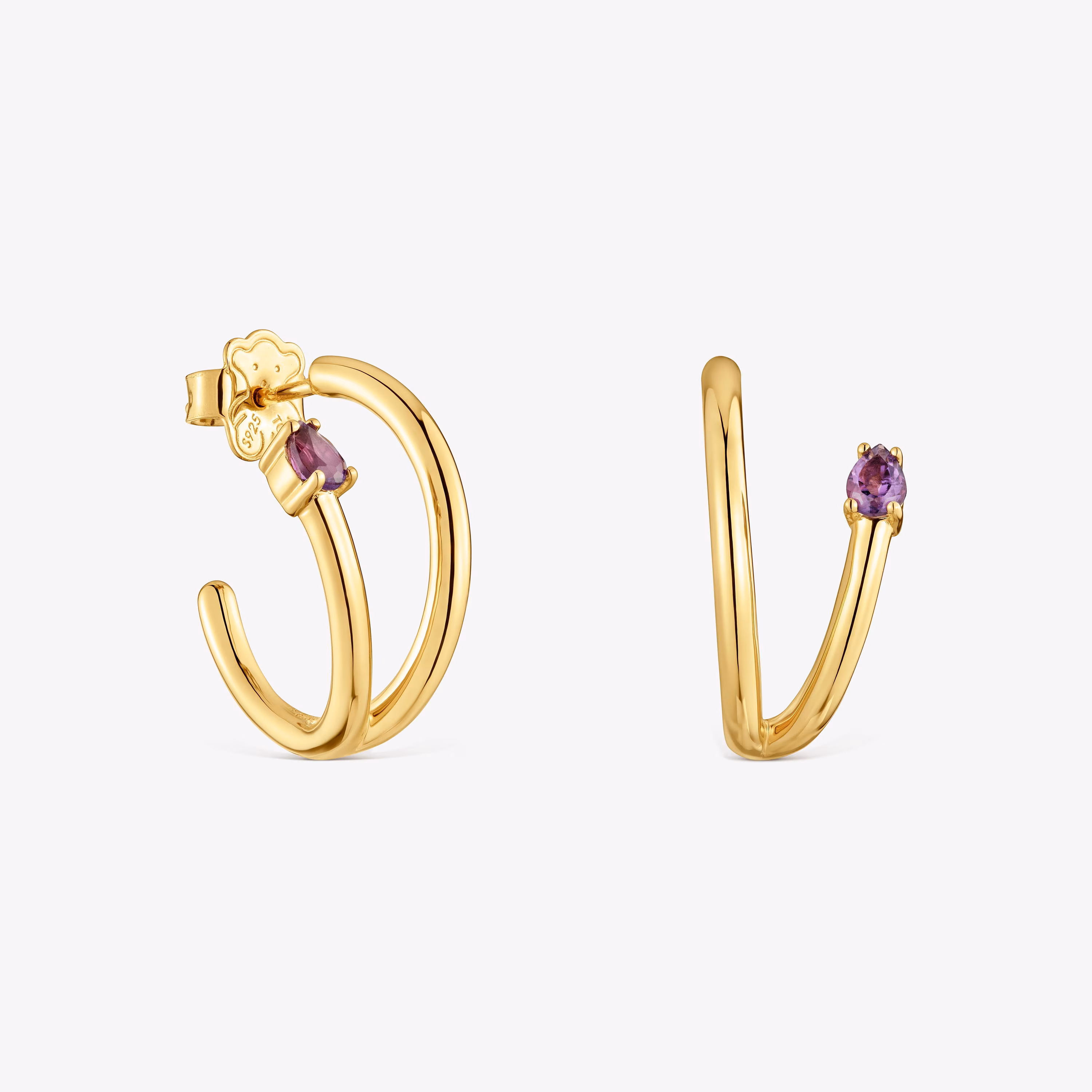 Pendientes de aro con baño de oro 18 kt sobre plata y gemas Lio