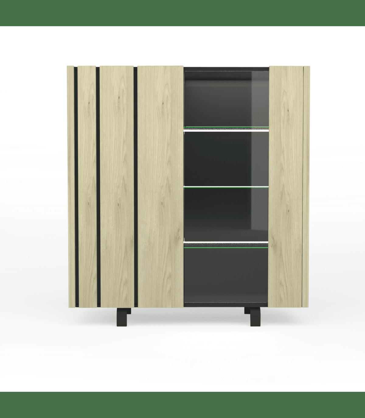 RUSH - Vaisselier 2 portes avec Vitrine - Effet Chêne et noir