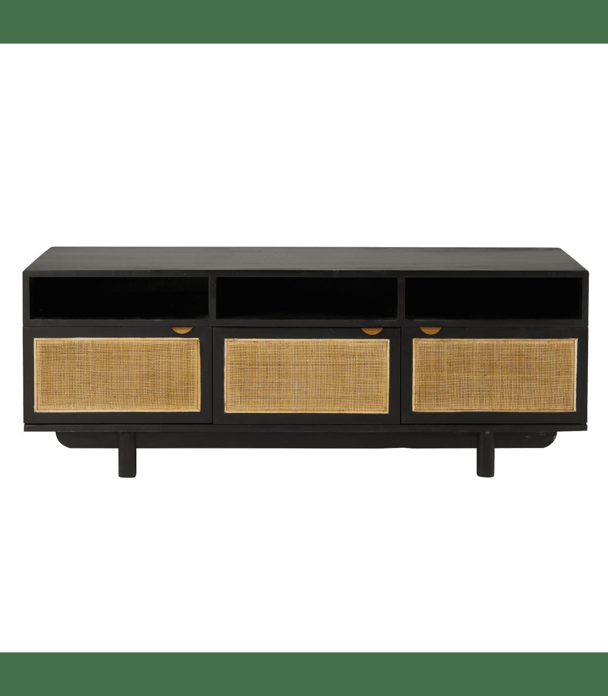 CALVI - Meuble TV noir 3 portes - L160 x H60 cm