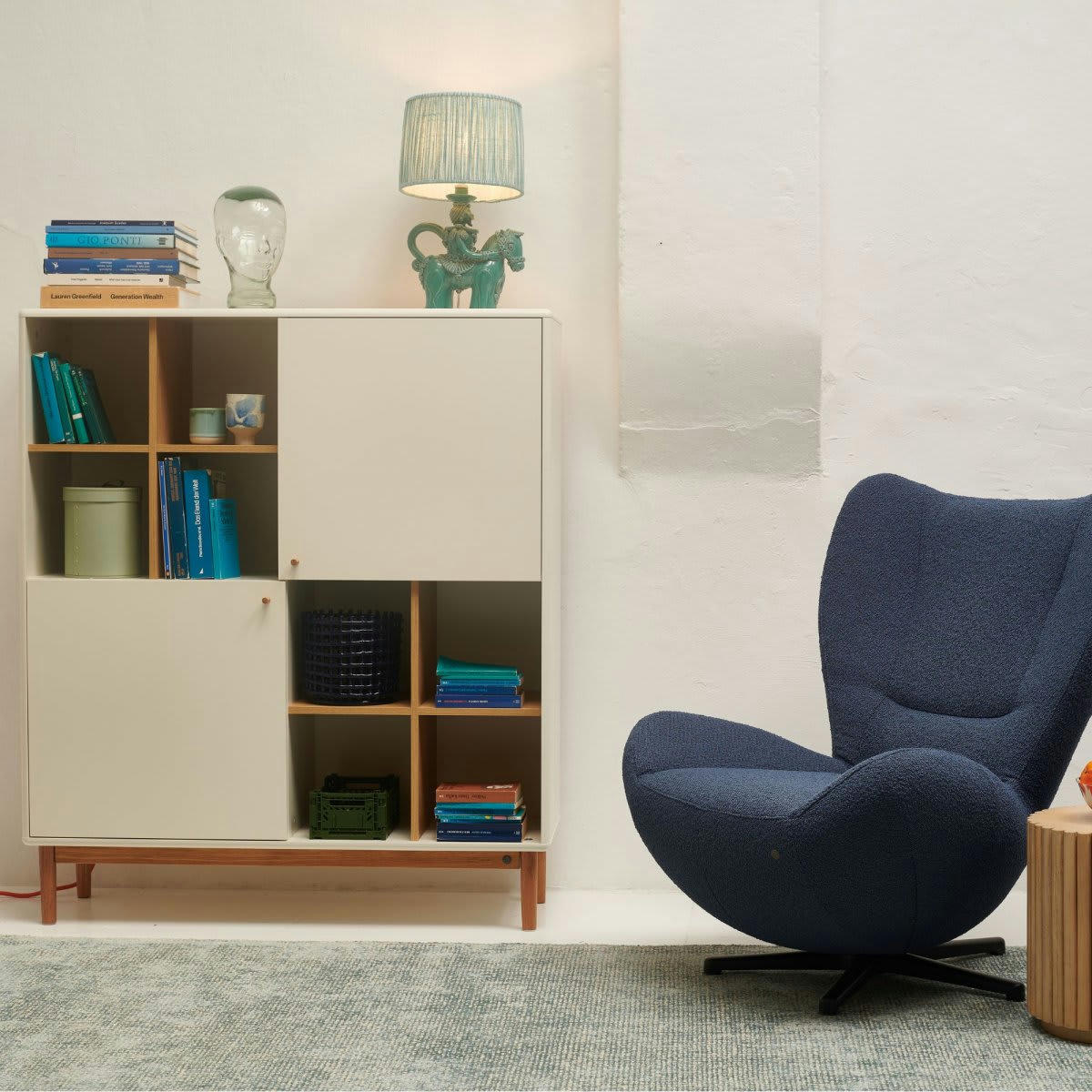 MARCEAU - Buffet haut en bois 2 portes et niches beige