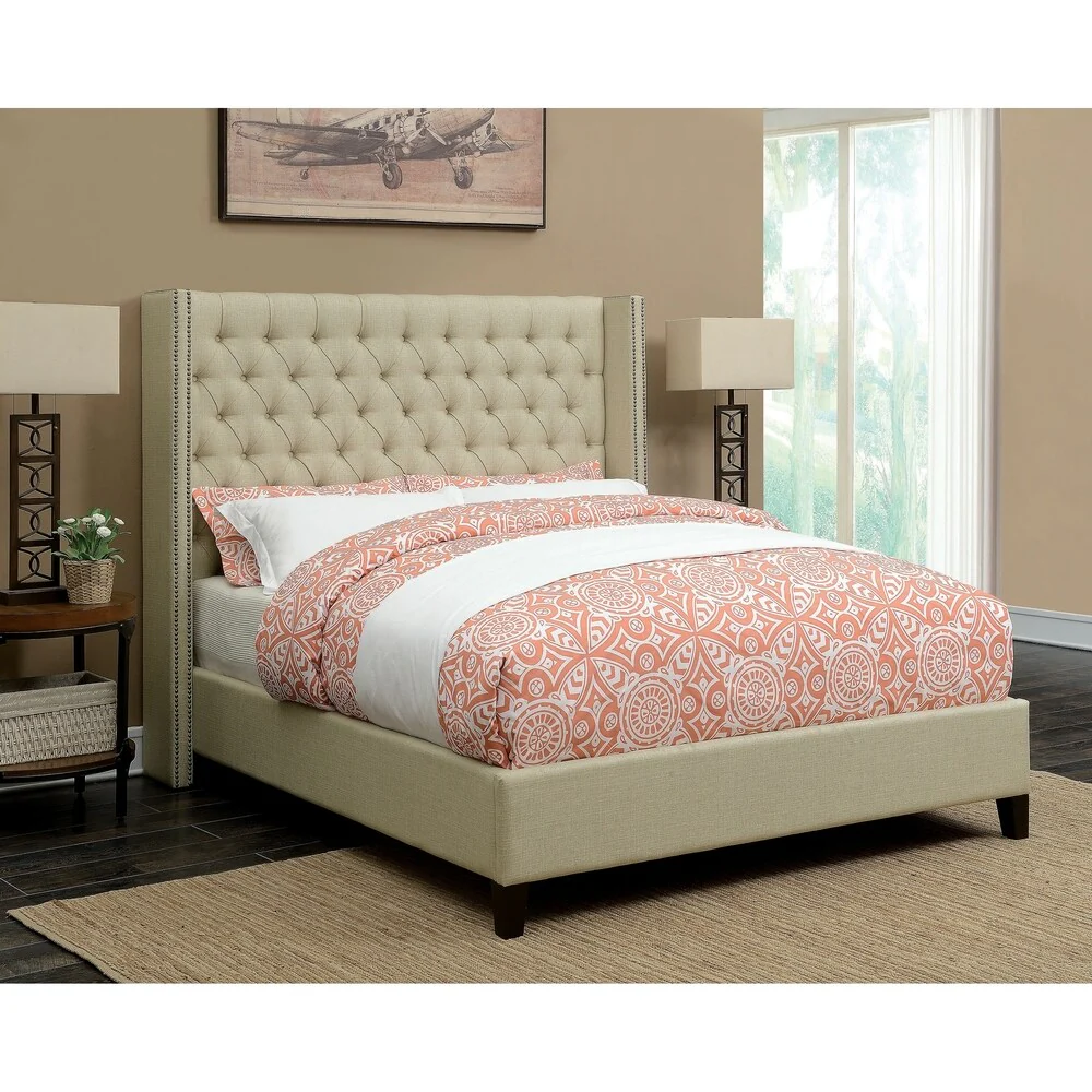 Kezia Beige 5-piece Tufted Upholstered Bedroom Set with 2 Nightstands