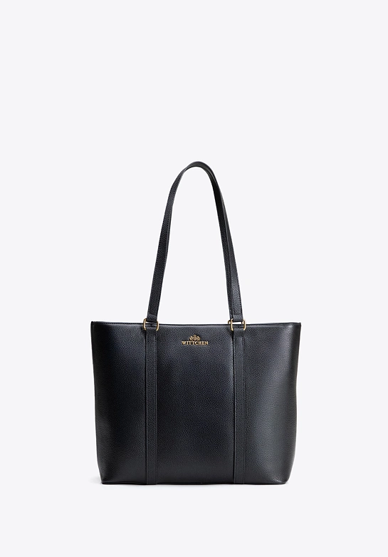 Elegancka torebka shopperka ze skóry naturalnej czarno - złota